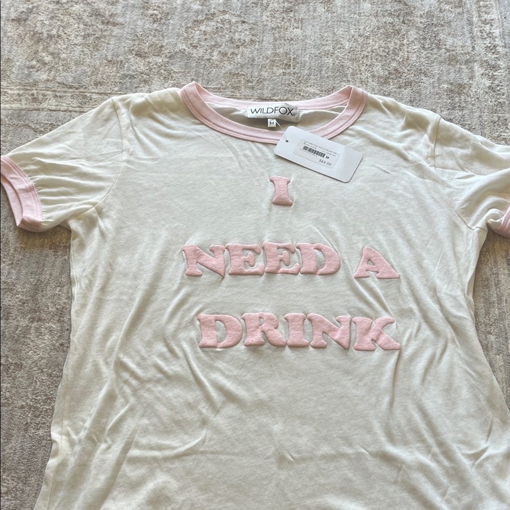 Wildfox Ivory Tee with Pink Accents